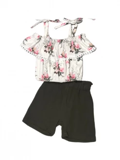 Sydney So Sweet Olive Green Rose Garden Cold Shoulder Pom Girls Shorts Outfit Shorts & Capri Outfits