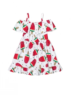 Sydney So Sweet Dresses & Skirt Sets Watermelon Popsicle Seed Polka Dot Cold Shoulder Girls Dress