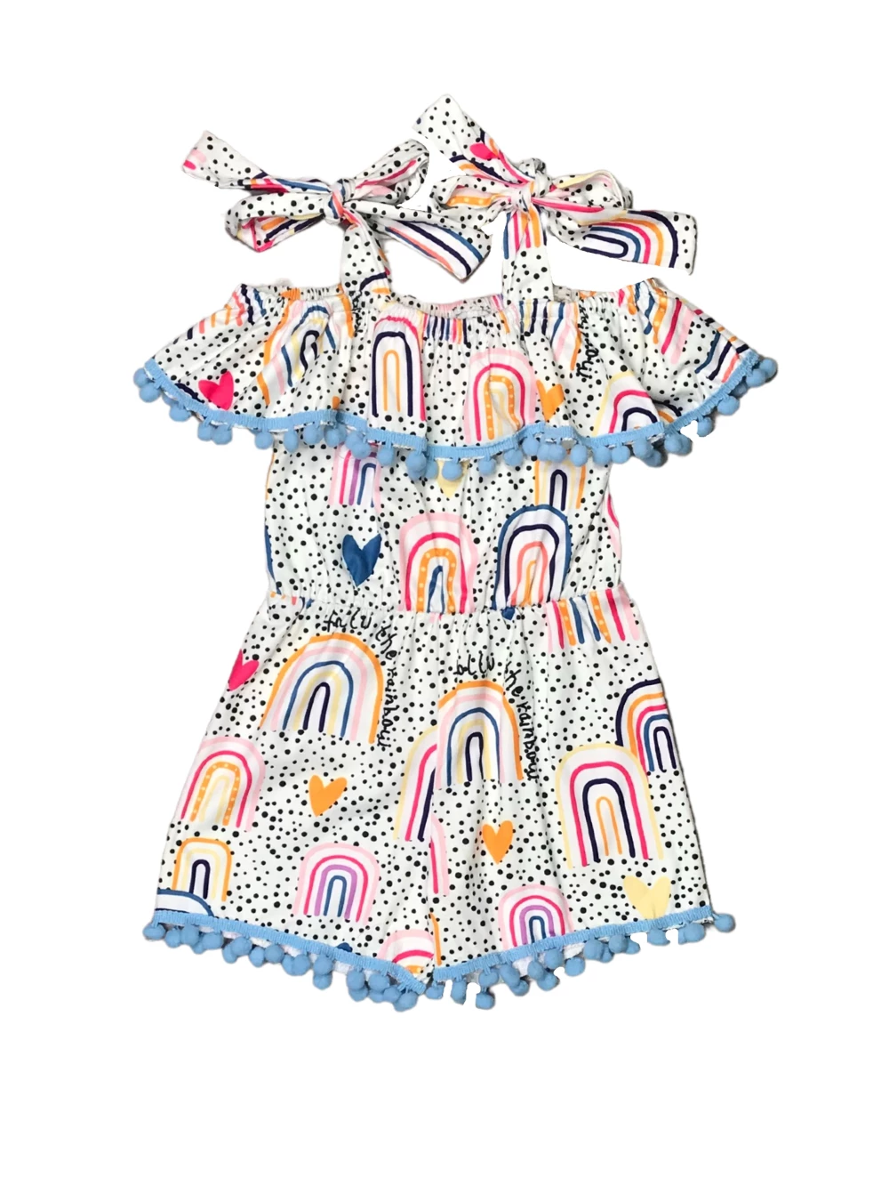 Sydney So Sweet End Of The Rainbow Blue Polka Dot Tie Strap Girls Shorts Romper 2 Sydney So Sweet End Of The Rainbow Blue Polka Dot Tie Strap Girls Shorts Romper