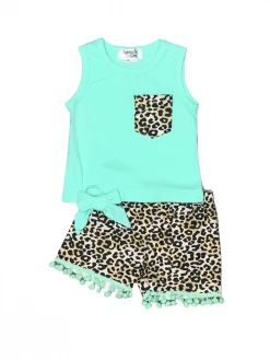 Sydney So Sweet Mint To Be Cheetah Pom Pom Girls Shorts Outfit