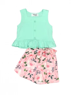 Sydney So Sweet So Sage Pink Floral Peplum Ruffle Girls Shorts Outfit