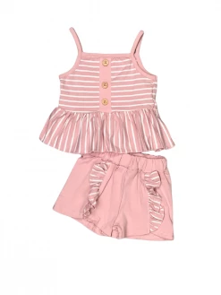 Sydney So Sweet Blush Pink & White Stripe Ruffle Baby Girls Boutique Outfit New Arrivals