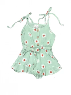Sydney So Sweet New Arrivals Pickin' Daisies Mint Muslin Ruffle Girls Shorts Romper