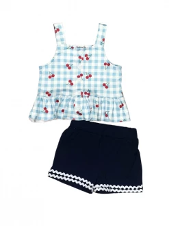 Sydney So Sweet Cherry On Top Blue Gingham Peplum Tank Girls Shorts Outfit