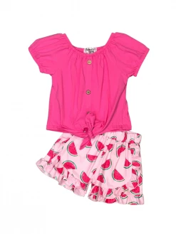 Sydney So Sweet New Arrivals Watermelon Treat Pink Tie Knot Ruffle Girls Shorts Outfit