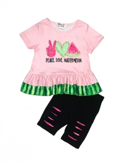 Sydney So Sweet On Wednesday, We Wear Pink Peace, Love, Watermelon Pink Distressed Girls Biker Shorts Outfit