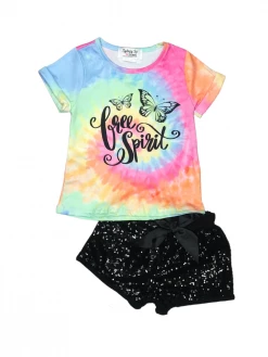 Sydney So Sweet Free Spirit Butterfly Tie Dye Sequin Girls Shorts Outfit