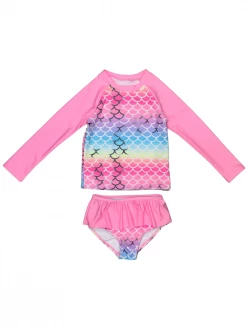 Sydney So Sweet Best Sellers Mermaid At Heart Pink Pastel Rainbow Long Sleeve Girls Swimsuit