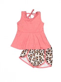 Sydney So Sweet Pinky Peach Leopard Peplum Tank Girls Shorts Outfit