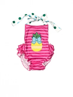 Sydney So Sweet New Arrivals Pink Polka Pineapple Stripe Ruffle Halter Baby Girls Bubble Romper
