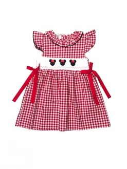 Sydney So Sweet New Arrivals Red & Black Gingham Mouse Head Smocked Ruffle Collar Girls Dress