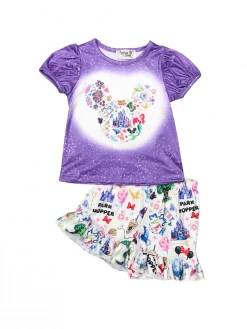Sydney So Sweet Park Hopper Purple Mouse Head Theme Park Ruffle Girls Shorts Outfit