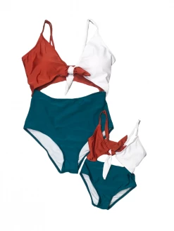 Sydney So Sweet Mommy And Me Swim - Orange Teal & White Cutout Matching One Piece Swimsuit