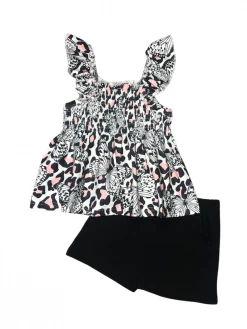 Sydney So Sweet New Arrivals Tropical Butterfly Pink Leopard Ruffle Girls Shorts Outfit