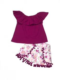 Sydney So Sweet Plum Poppy Mouse Head Pom Pom Ruffle Girls Shorts Outfit New Arrivals