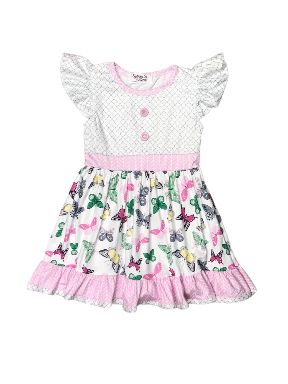 Sydney So Sweet Pink Pretty Little Butterfly Ruffle Girls Summer Dress 2 Sydney So Sweet Pink Pretty Little Butterfly Ruffle Girls Summer Dress