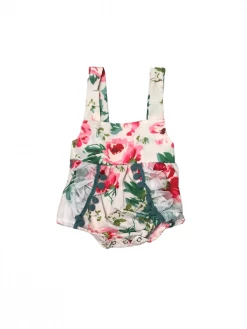 Sydney So Sweet New Arrivals Green & Red Rose Floral Ruffle Baby Girls Bubble Romper