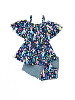 Sydney So Sweet New Arrivals Mermaid Party Blue Cold Shoulder Denim Girls Shorts Outfit