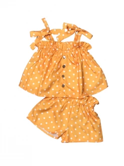 Sydney So Sweet Yellow Orange Polka Tie Strap Ruffle Girls Shorts Outfit New Arrivals 9 Sydney So Sweet Yellow Orange Polka Tie Strap Ruffle Girls Shorts Outfit New Arrivals