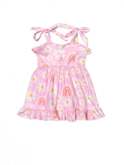Sydney So Sweet Pink Rainbows & Daisies Ruffle Cold Shoulder Girls Dress New Arrivals