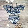Sydney So Sweet Sand Dollar Blue High Waisted Three Piece Girls Swimsuit Bikini