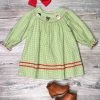 Sydney So Sweet Santa Friends Green Gingham Smocked Collar Girls Dress