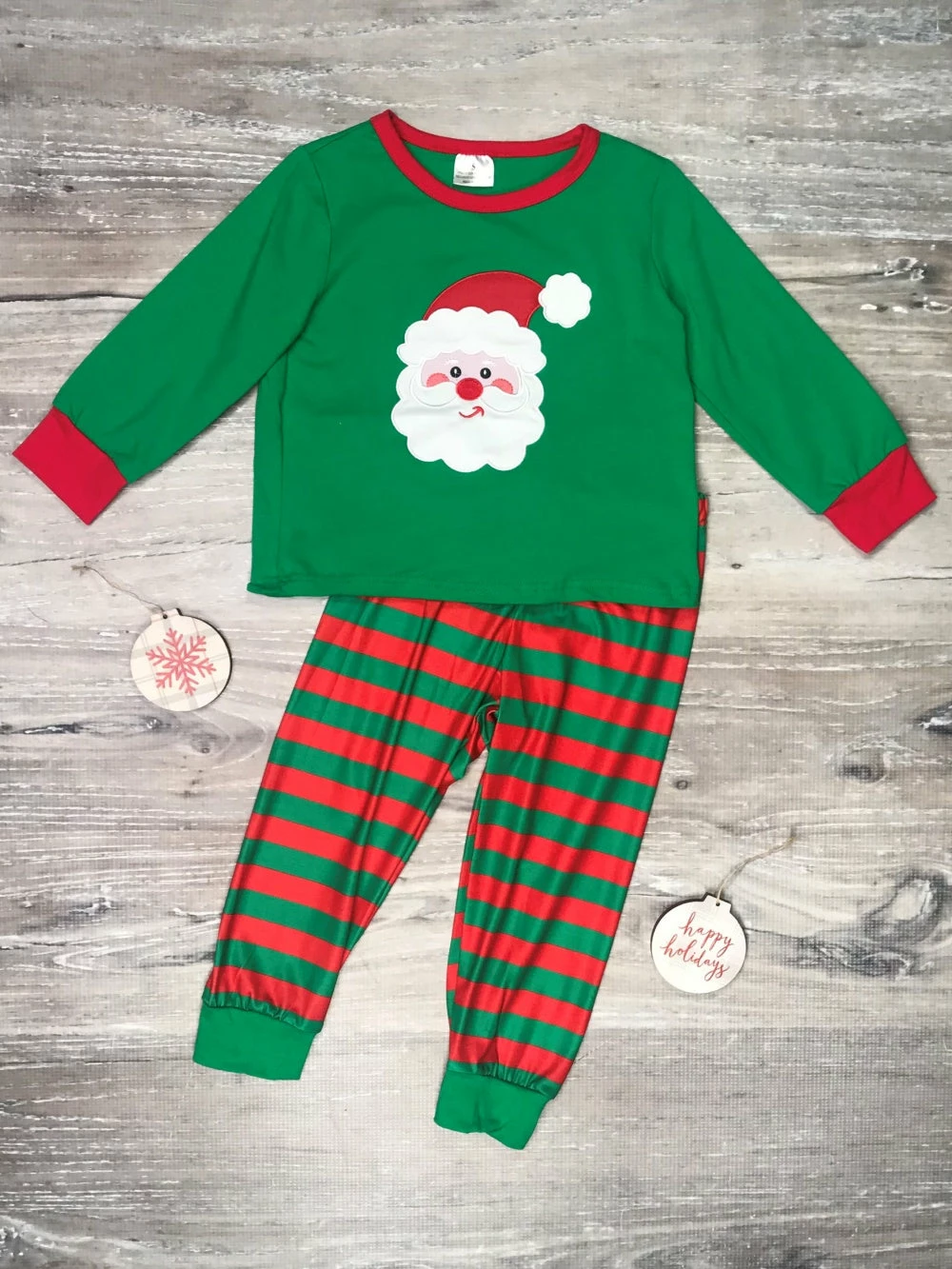 Sydney So Sweet Santa Stripe Red & Green Kids Christmas Pajamas 1 Sydney So Sweet Santa Stripe Red & Green Kids Christmas Pajamas