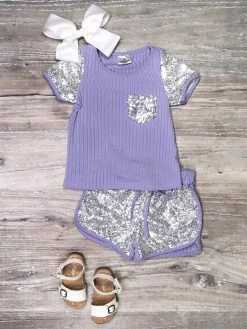 Sydney So Sweet Sassy Sequin Lavender Purple Girls Shorts Outfit