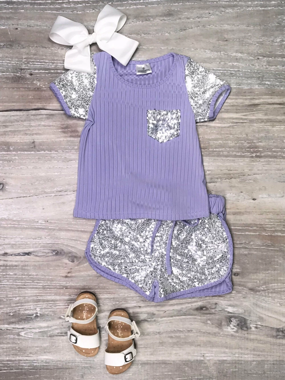 Sydney So Sweet Sassy Sequin Lavender Purple Girls Shorts Outfit 2 Sydney So Sweet Sassy Sequin Lavender Purple Girls Shorts Outfit