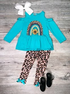 Sydney So Sweet 2 Piece Pants Outfits Sassy Sunflower Rainbow Cheetah Blue Cold Shoulder Girls Outfit