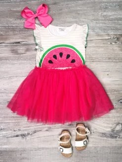 Sydney So Sweet Sassy Watermelon Pink Glitter Chiffon Girls Tutu Dress