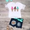 Sydney So Sweet Scoops Up Ice Cream Fringe Cheetah Denim Patch Girls Shorts Outfit