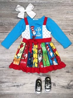 Sydney So Sweet Storybook Blue Colorful Girls Jumper Twirl Dress Set