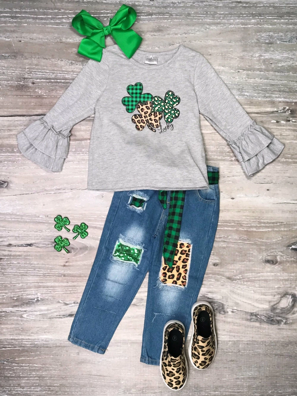 Sydney So Sweet Sham Rockin' Cheetah Green Denim Girls St. Patrick's Day Outfit 1 Sydney So Sweet Sham Rockin' Cheetah Green Denim Girls St. Patrick's Day Outfit