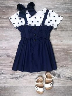 Sydney So Sweet Shining Star Navy Chambray Girls Dress Set