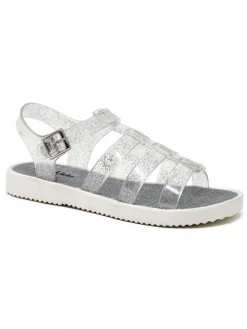 Sydney So Sweet Clear Silver Glitter Ankle Strap Girls Jelly Sandals Footwear
