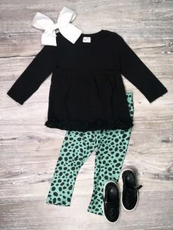 Sydney So Sweet Simply Speckled Dot Blue & Black Ruffle Girls Outfit