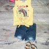 Sydney So Sweet Shorts & Capri Outfits Smile Now Glitter Rainbow Yellow Tie Knot Denim Girls Shorts Outfit