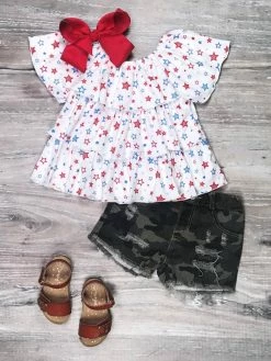Sydney So Sweet Stardust Patriotic Camo Girls 4th Of July Shorts Outfit