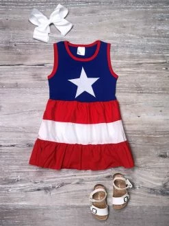 Sydney So Sweet New Arrivals Star Of The Show Striped Red White, & Blue Tiered Girls 4th Of July Dress