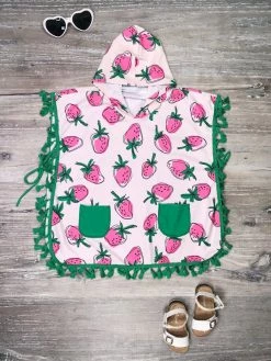 Sydney So Sweet Fresh Pink Strawberry Fringe Girls Hooded Swim Coverup On Wednesday, We Wear Pink