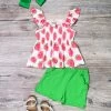 Sydney So Sweet Strawberry Cute Green Flutter Sleeve Girls Shorts Outfit
