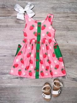 Sydney So Sweet Dresses & Skirt Sets Strawberry Refresher Pink & Green Tank Girls Dress