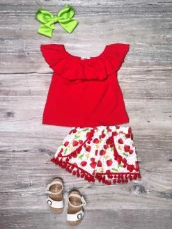 Sydney So Sweet Strawberry Shortcake Red Pom Ruffle Girls Shorts Outfit