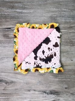 Sydney So Sweet Extras Sunflower Cow Print Pink Toddler Or Baby Minky Dot Blanket