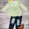 Sydney So Sweet Sunflower Picnic Green Gingham Denim Patch Girls Outfit