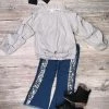 Sydney So Sweet Super Silver Stripe Ruffle Tie Knot Sequin Denim Flare Girls Outfit