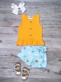 Sydney So Sweet Sweet As Can Bee Daisy Yellow Ruffle Girls Shorts Outfit New Arrivals