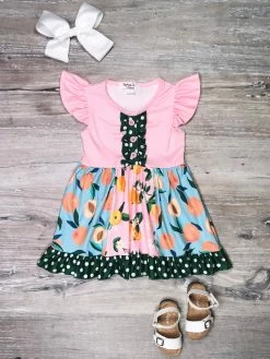 Sydney So Sweet New Arrivals Sweet As A Peach Pink Polka Dot Ruffle Girls Dress