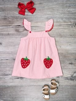 Sydney So Sweet Sweet Strawberry Squeeze Pink Gingham Flutter Girls Dress